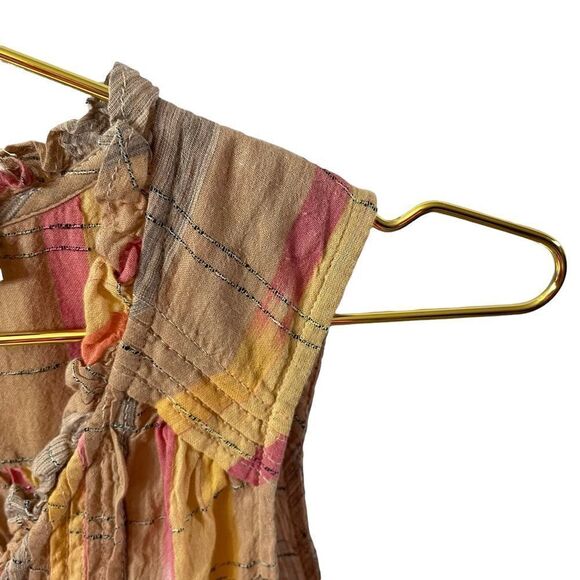 Holding Horses Anthropologie Faye Burnout Plaid Printed Pleat Tank Top Blouse - Picture 2 of 6